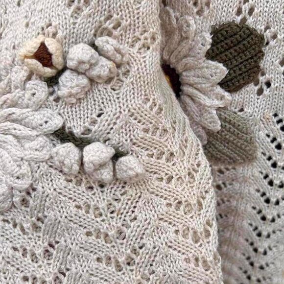 Cottage core vintage daisy flower child cream crotchet knit 3d daisy cardigan S - Picture 8 of 8